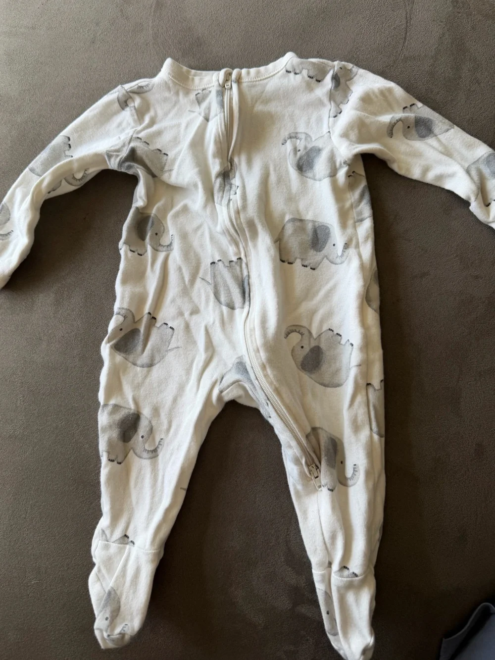 Old Navy White Footed One-Piece with Gray Elephant Print